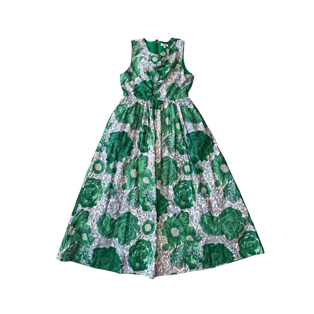 TCEC Maxi Dress Women Size M Green Floral Ruffle Sleeveless